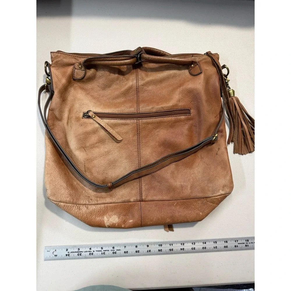 The Sak Tan Leather Hobo Crossbody Bag Tassel Boho‎ Cognac Large Tote